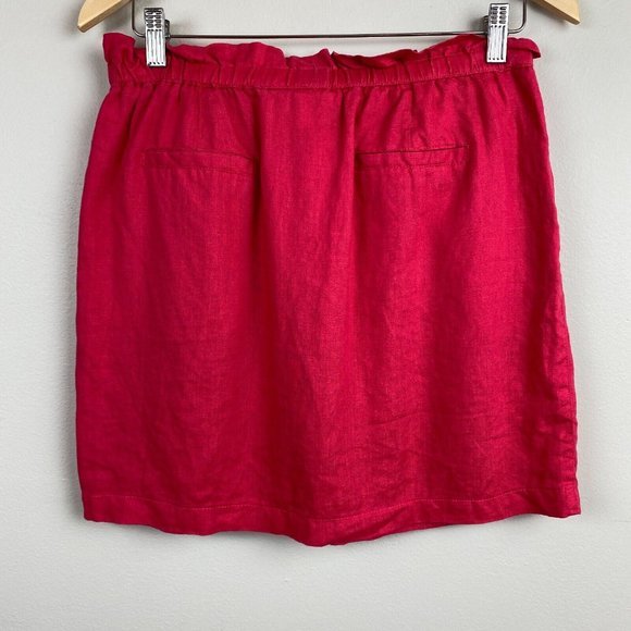 St. Tropez Skirt M Pink 100% Linen Paperbag Elastic Tie Waist Above Knee Pockets - Picture 5 of 9